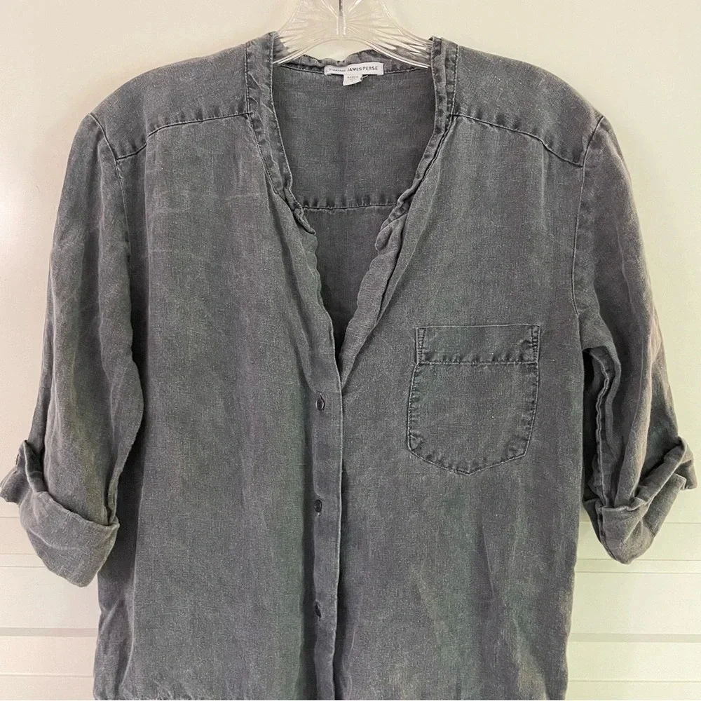 James Peres linen drawstring waist shirt dress 15232
